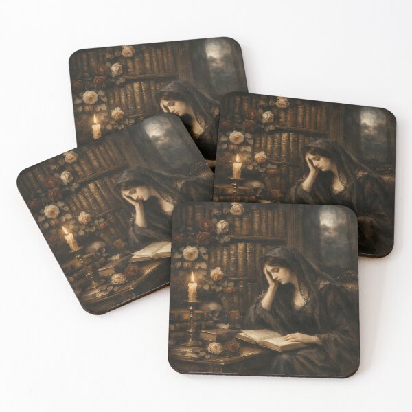 Item preview, Victorian Gothic Woman Reading by Candlelight Dark Romantic Scene designed and sold by athanasioungr.