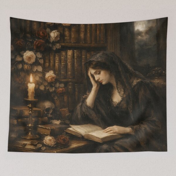 Item preview, Victorian Gothic Woman Reading by Candlelight Dark Romantic Scene designed and sold by athanasioungr.