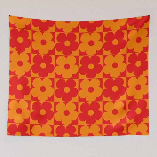 Item preview, 60's Retro Vintage Pop Flowers in Orange and Red designed and sold by MellowCat.