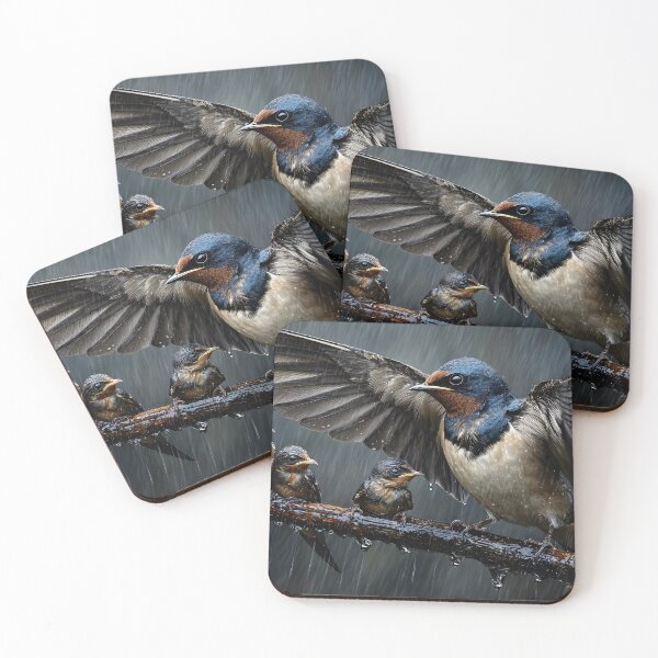 Item preview, A Swift Parent Bird Caring for Its Chicks in Rain designed and sold by Artessie.