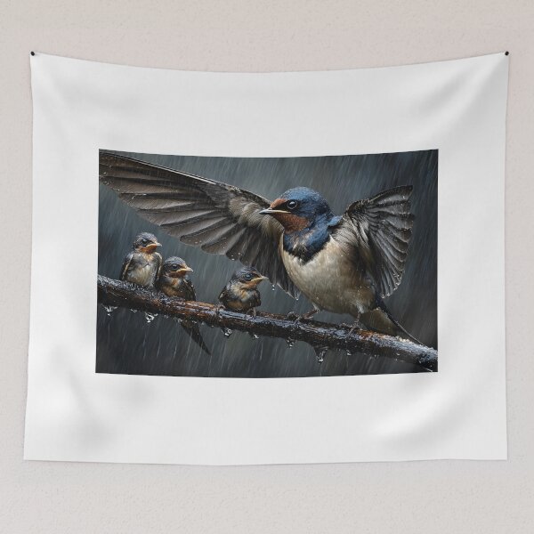 Item preview, A Swift Parent Bird Caring for Its Chicks in Rain designed and sold by Artessie.