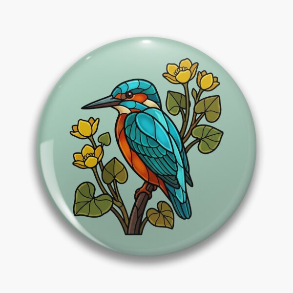 Item preview, Stained Glass Common Kingfisher with Flowers designed and sold by BirdsnStuff.