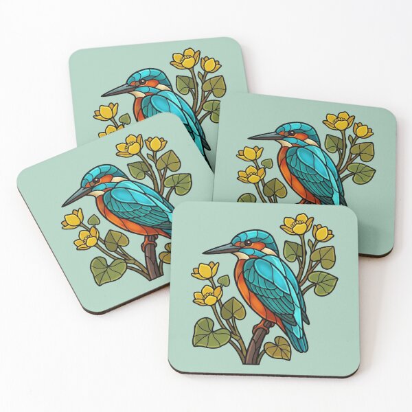 Item preview, Stained Glass Common Kingfisher with Flowers designed and sold by BirdsnStuff.