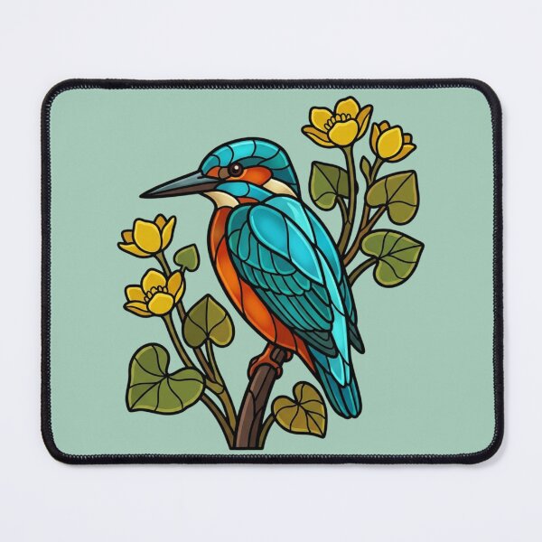 Item preview, Stained Glass Common Kingfisher with Flowers designed and sold by BirdsnStuff.