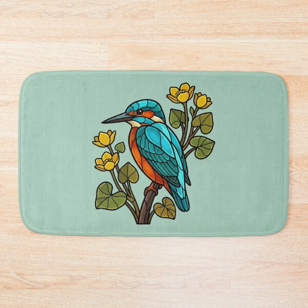 Item preview, Stained Glass Common Kingfisher with Flowers designed and sold by BirdsnStuff.