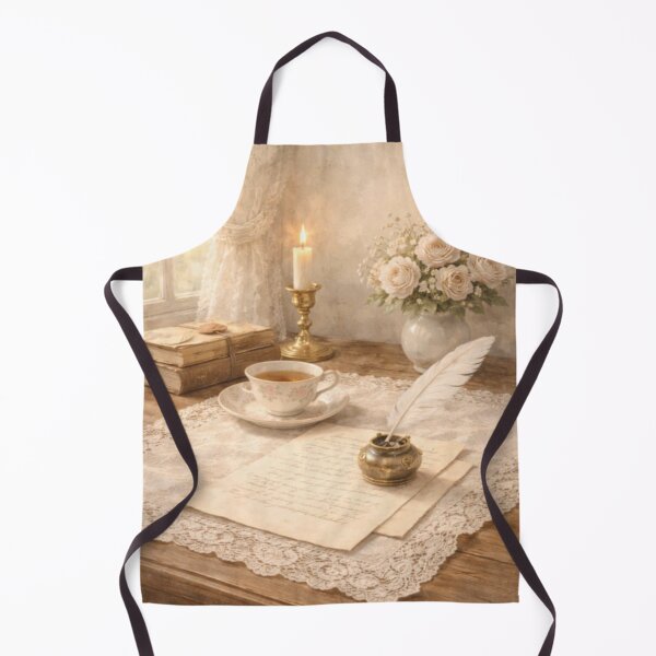 Item preview, Minimal Lace Writing Nook – Tea Cup, Candle & Feather Pen (Victorian) designed and sold by ArtFreshStudio.