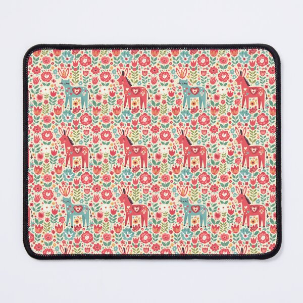 Item preview, Folk Art Donkey and Cat with Hearts – Seamless Scandinavian Pattern by heidiannemorris © designed and sold by FOLK ART FUSION by heidiannemorris.