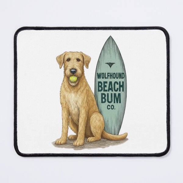 Item preview, Wheaton Irish Wolfhound with Surfboard with tennis ball - Wolfhound Beach Bum Co. designed and sold by Irish Wolfhound Central.