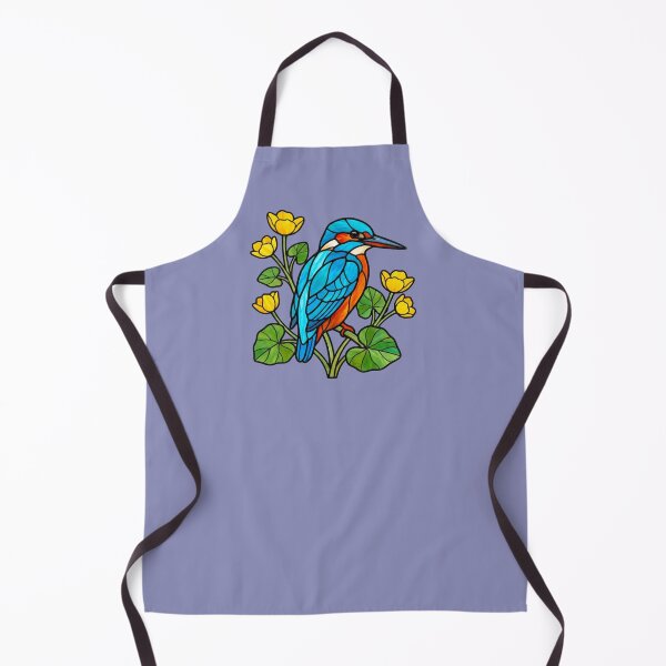Item preview, Stained Glass Kingfisher Perched Among Yellow Blooms designed and sold by BirdsnStuff.