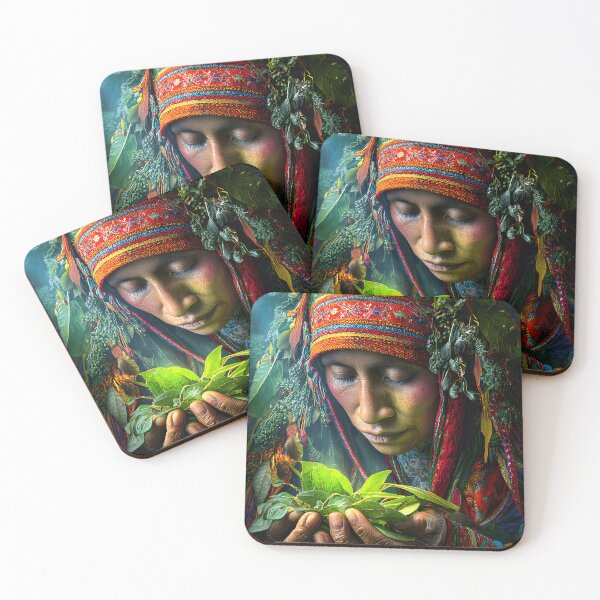 Item preview, Traditional healer with vibrant herbal attire and leaves designed and sold by Artessie.
