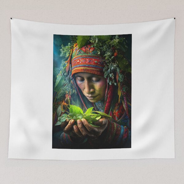Item preview, Traditional healer with vibrant herbal attire and leaves designed and sold by Artessie.