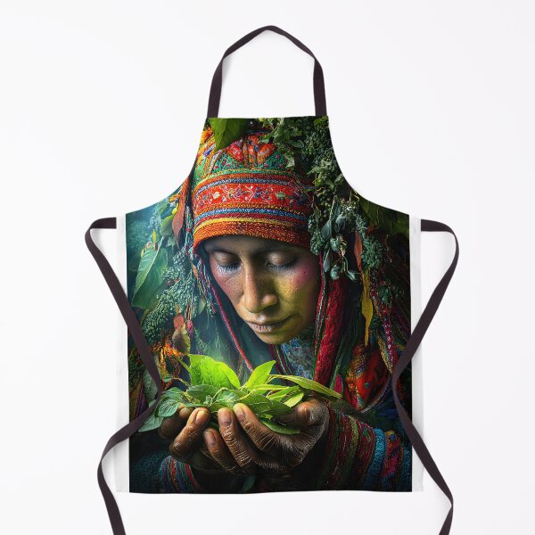 Item preview, Traditional healer with vibrant herbal attire and leaves designed and sold by Artessie.