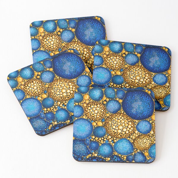 Item preview, Vibrant Blue and Yellow Abstract Bubble Composition designed and sold by Artessie.