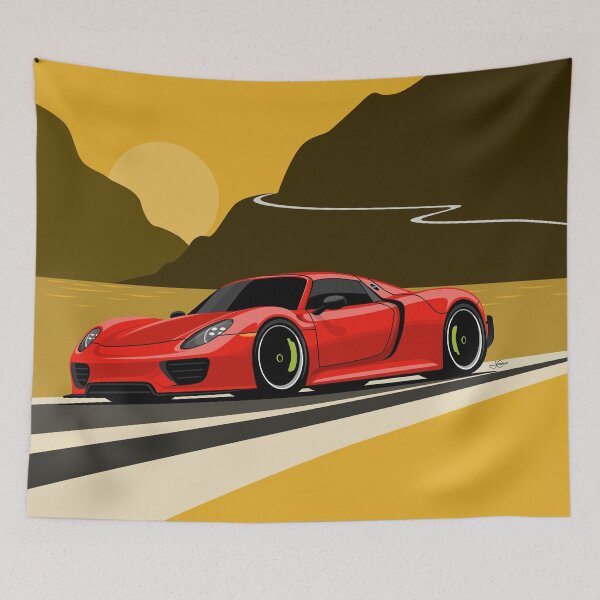 Item preview, Red 918 spyder Illustration Cliff Side Poster designed and sold by blackdogshop.