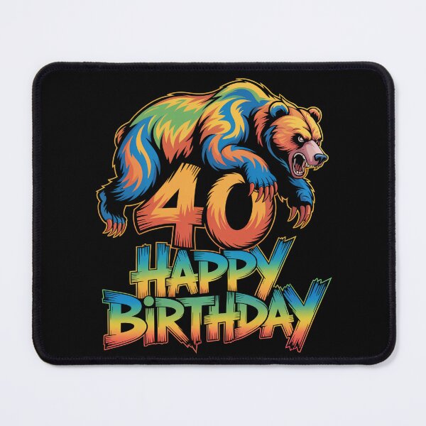 Item preview, 40 Happy Birthday – Colorful Bear Birthday Illustration designed and sold by SoftStyleStudio ⭐⭐⭐.