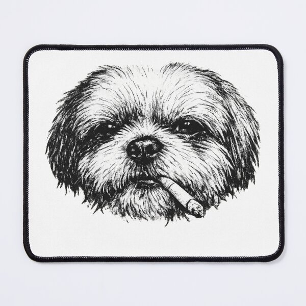 Item preview, Smoking Shih Tzu Bad Dog – Black & White Illustration designed and sold by PRfoxy.