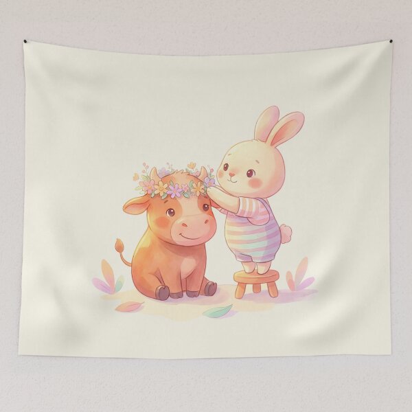 Item preview, Bunny Crowning Cow with Flowers designed and sold by HumTumMe.