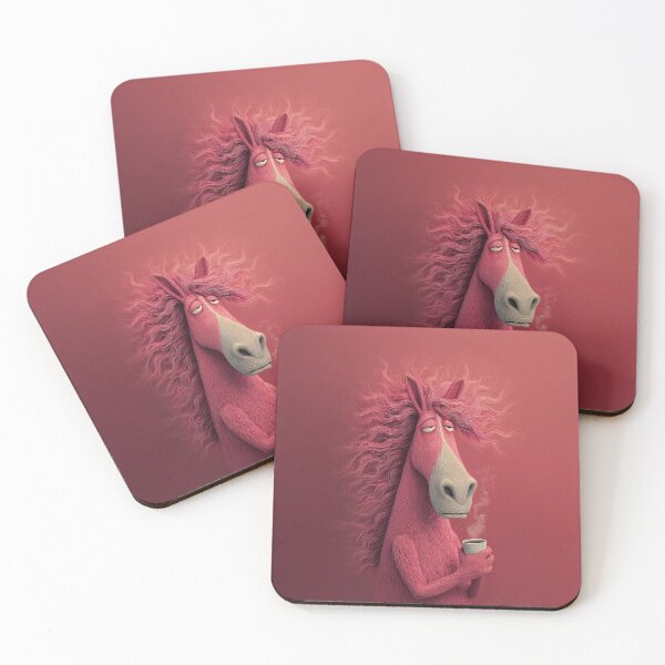 Item preview, Sleepy Pink Horse Enjoying Quiet Morning Coffee designed and sold by prettykaler.