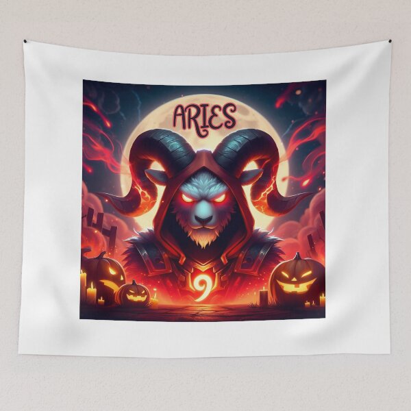 Item preview, Aries Zodiac Warrior - Epic Fantasy Ram Horns Moon Art designed and sold by mariavictoriamz.