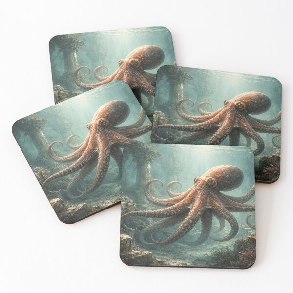 Item preview, Octopus in Underwater Ruins – Fantasy Ocean Art Illustration designed and sold by TroyTheTerrific.