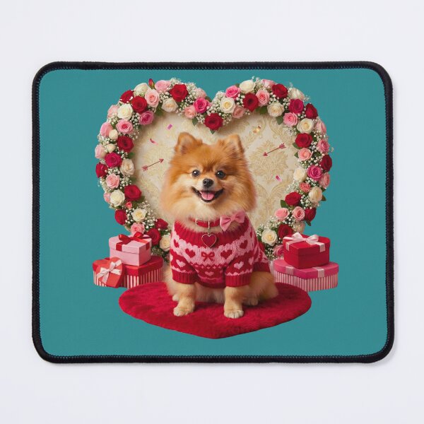 Item preview, Cute Pomeranian Dog Valentine's Day Floral Heart Wreath | Red Sweater & Gifts designed and sold by E-SarnEdge.