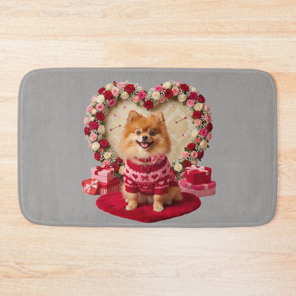 Item preview, Cute Pomeranian Dog Valentine's Day Floral Heart Wreath | Red Sweater & Gifts designed and sold by E-SarnEdge.
