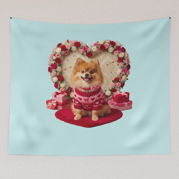 Item preview, Cute Pomeranian Dog Valentine's Day Floral Heart Wreath | Red Sweater & Gifts designed and sold by E-SarnEdge.