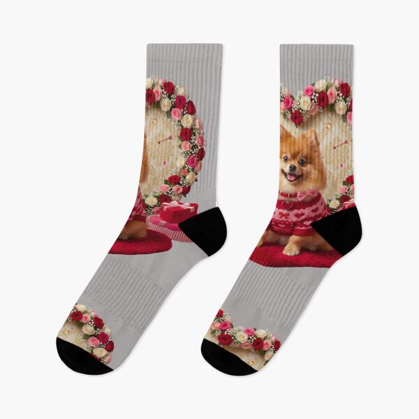 Item preview, Cute Pomeranian Dog Valentine's Day Floral Heart Wreath | Red Sweater & Gifts designed and sold by E-SarnEdge.