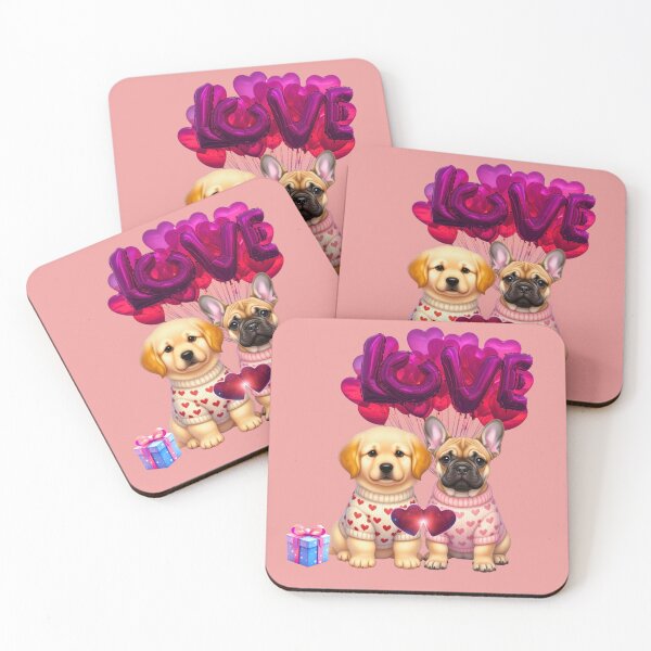 Item preview, Cute Golden Retriever & Black Lab Puppy Valentine | LOVE Balloons & Chocolates designed and sold by E-SarnEdge.