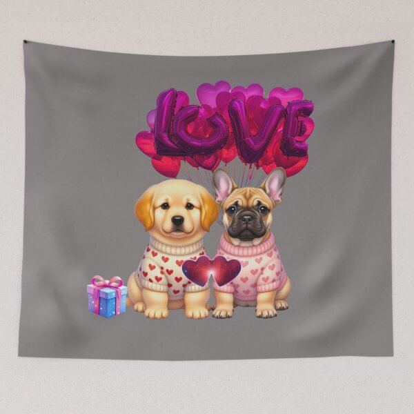 Item preview, Cute Golden Retriever & Black Lab Puppy Valentine | LOVE Balloons & Chocolates designed and sold by E-SarnEdge.