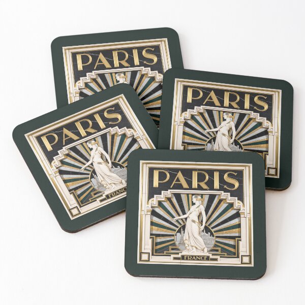 Item preview, Paris France Art Deco Goddess - Vintage Mosaic Travel Poster designed and sold by FrancophileFun.