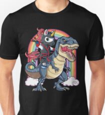 Unicorn Ninja Riding Dinosaur T Shirt T rex Kids Girls Boys Rainbow Squad Cute Gifts Party Slim Fit T-Shirt