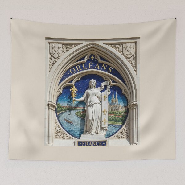 Item preview, Orleans France Art Deco Mosaic - Gold and Blue Allegory Poster designed and sold by FrancophileFun.