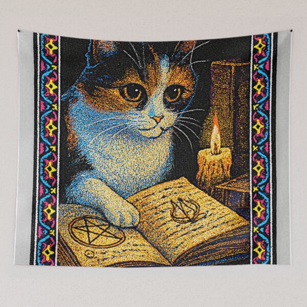 Item preview, Calico Cat Spellbook Tapestry – Mystical Witchcore Fantasy designed and sold by LuxuryApparels.