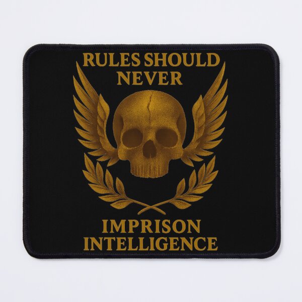 Item preview, Space Marine Inspired Skull with Laurel and Golden Wings – RULES SHOULD NEVER IMPRISON INTELLIGENCE – Futuristic Gothic T-Shirt designed and sold by misaelP.
