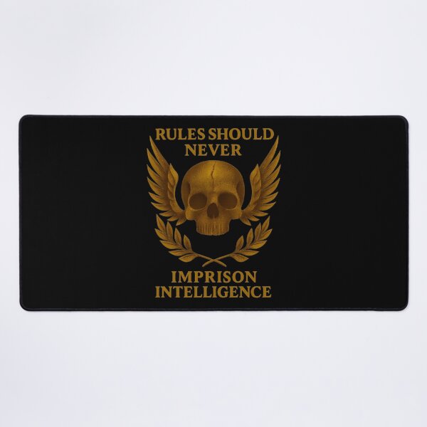 Item preview, Space Marine Inspired Skull with Laurel and Golden Wings – RULES SHOULD NEVER IMPRISON INTELLIGENCE – Futuristic Gothic T-Shirt designed and sold by misaelP.