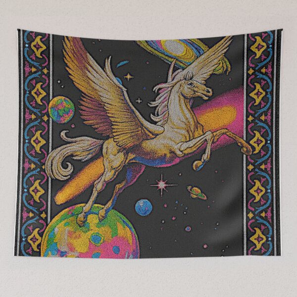 Item preview, Pegasus Cosmic Flight Tapestry – Mythical Steed in Outer Space designed and sold by LuxuryApparels.