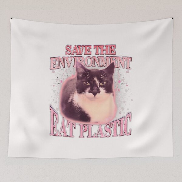 Item preview, Save The Environment Eat Plastic Silly Cat Meme Funny Cats designed and sold by FrankIsabel.