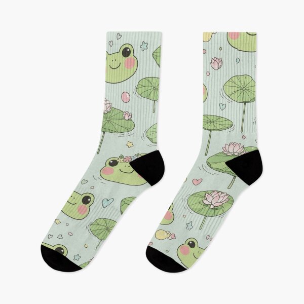 Item preview, Adorable Kawaii Frog and Lily Pad Pond Life Pattern designed and sold by Tidarat-27.