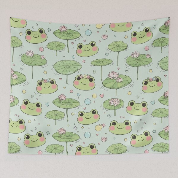 Item preview, Adorable Kawaii Frog and Lily Pad Pond Life Pattern designed and sold by Tidarat-27.