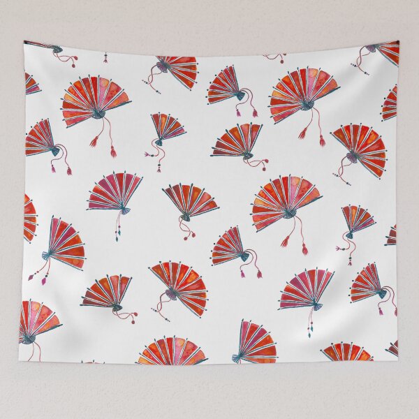 Item preview, Red oriental folding fan pattern designed and sold by Home Cyn Home.