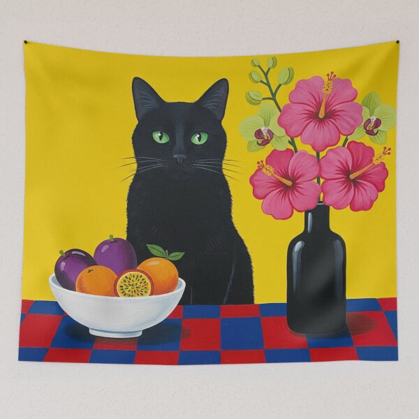 Item preview, Yellow Room with Black Cat & Hibiscus designed and sold by goldcov.
