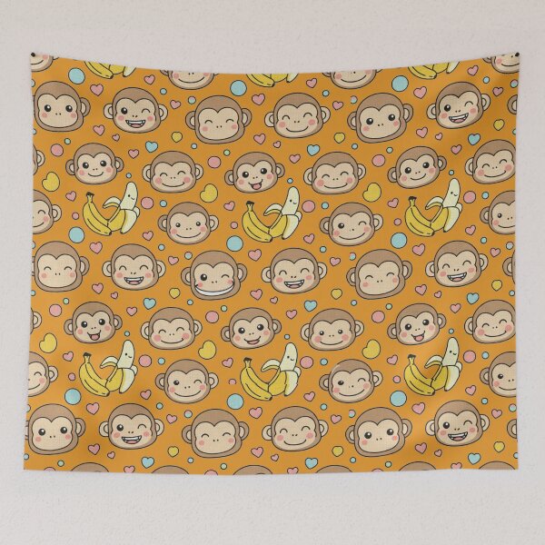 Item preview, Happy Kawaii Monkey and Banana Fun Seamless Pattern designed and sold by Tidarat-27.