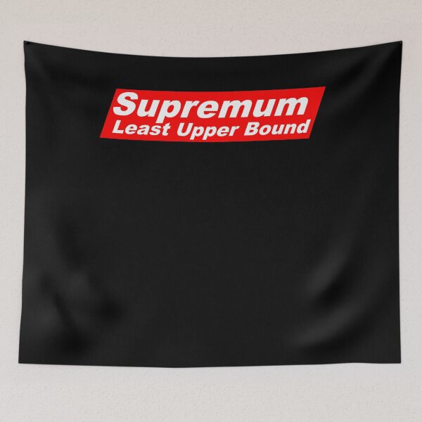 Item preview, Funny Nerdy Supremum Least Upper Bound White Text in Red Parallelogram Designer Parody designed and sold by MathWare MathClips.