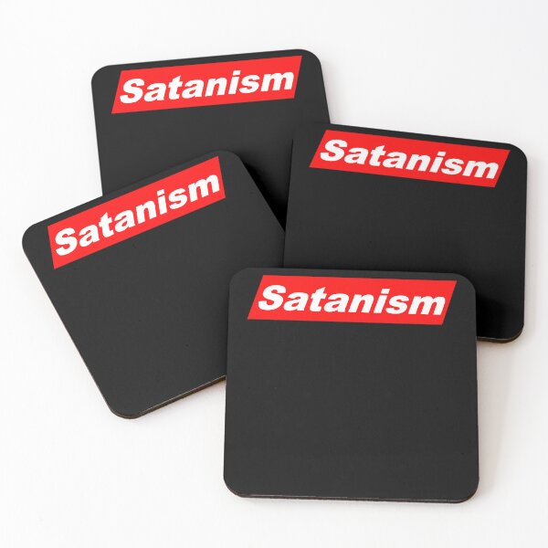 Item preview, Funny Nerdy Satanism White Text in Red Parallelogram Designer Parody designed and sold by MathWare MathClips.