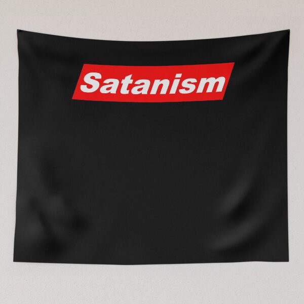 Item preview, Funny Nerdy Satanism White Text in Red Parallelogram Designer Parody designed and sold by MathWare MathClips.