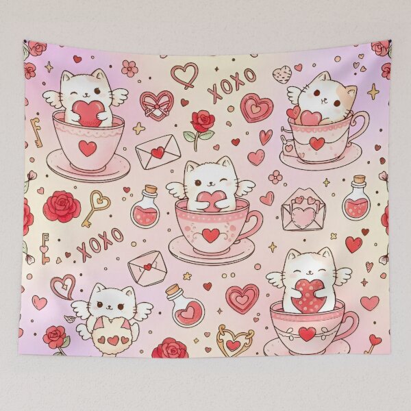 Item preview, Romantic Cats and Tea Pattern designed and sold by Good Vibes .