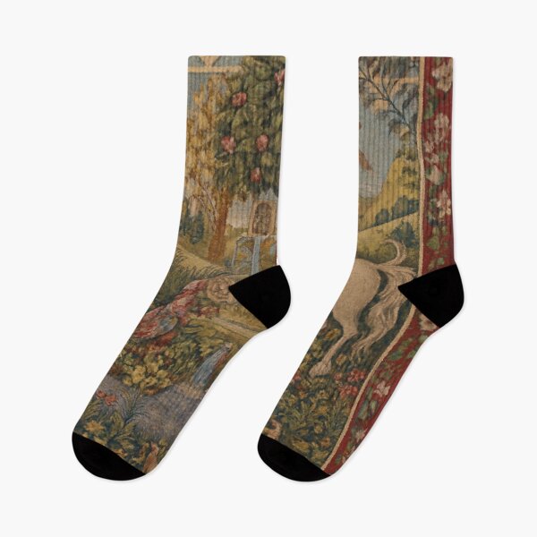 Item preview, Unicorn at the Fountain Tapestry – Medieval Garden Fantasy designed and sold by LuxuryApparels.