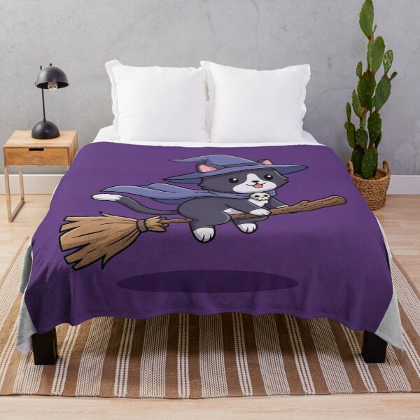 Item preview, Cute Witch Cat Flying on Broom – Kawaii Halloween Cat Art designed and sold by AbstractAuraArt.