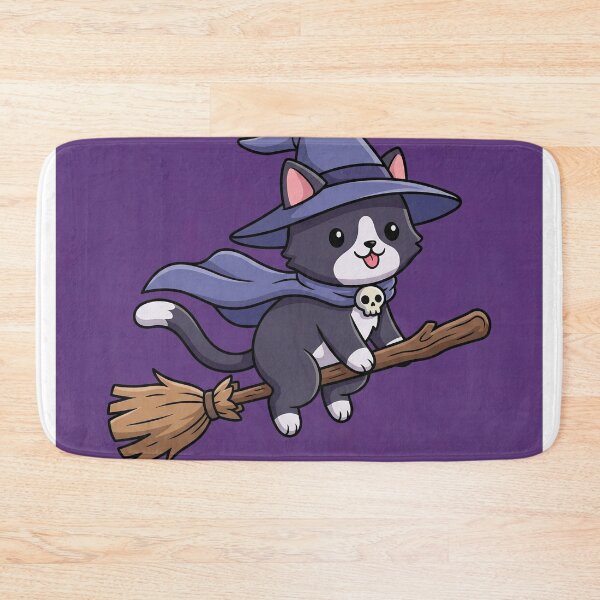 Item preview, Cute Witch Cat Flying on Broom – Kawaii Halloween Cat Art designed and sold by AbstractAuraArt.